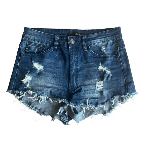 KanCan Dark Wash Distressed Jean Short Size Large - Picture 1 of 6